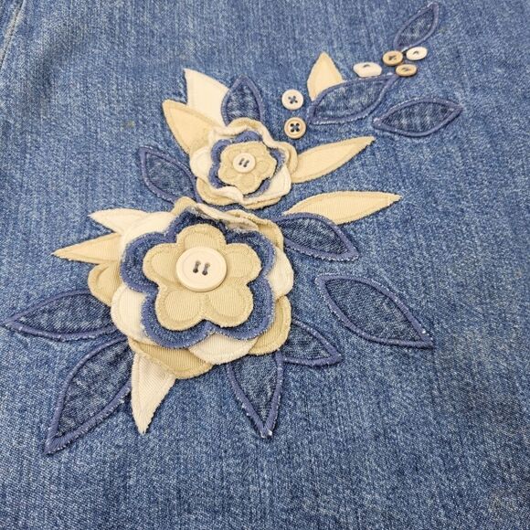 12P VINTAGE Boho CASUAL CORNER FLORAL APPLIQUE FLOWER DENIM JEAN SKIRT 12 PETITE - Picture 8 of 13